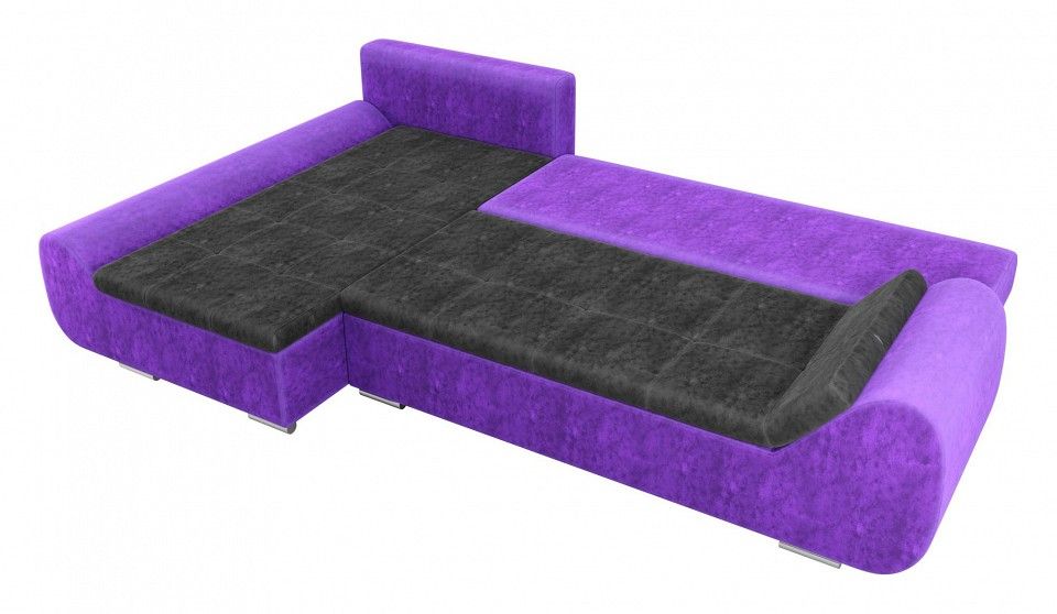 диван угловой анталина,велюр черный фиолетовый левый