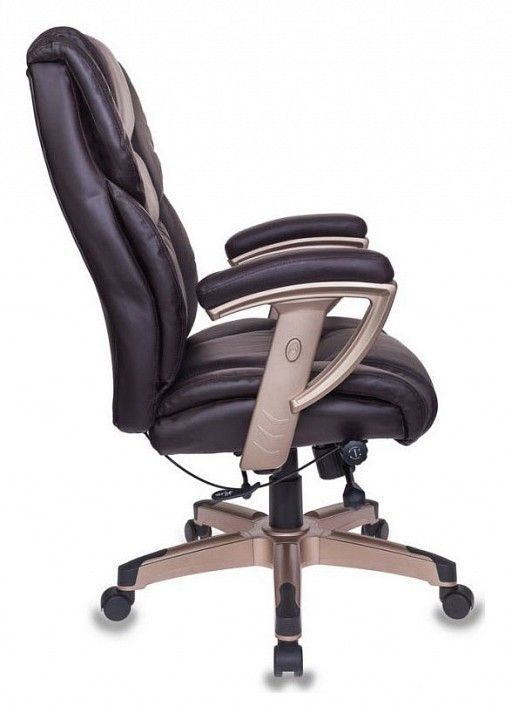 кресло руководителя бюрократ t-9999/brown коричневый рец.кожа/кожзам колеса черный (пластик золото)
