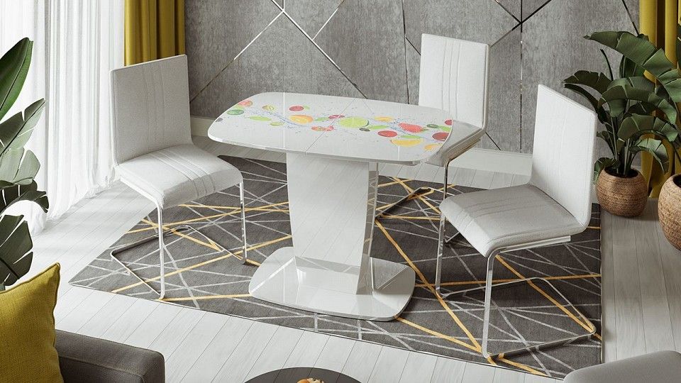 аризона стол раздвижной тип 2 (1100х770х750) белый глянец с рисунком (фрукты)