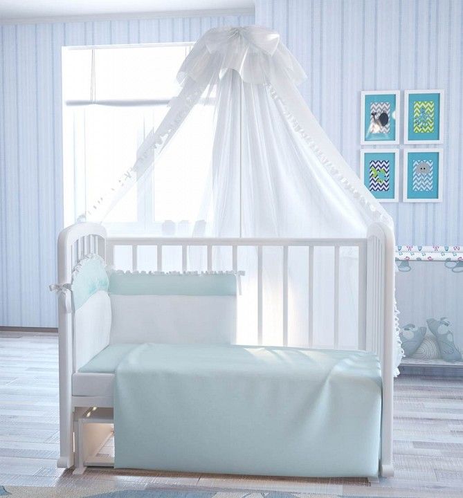 комплект в кроватку fairy сладкий сон 7пр., голубой и белый
