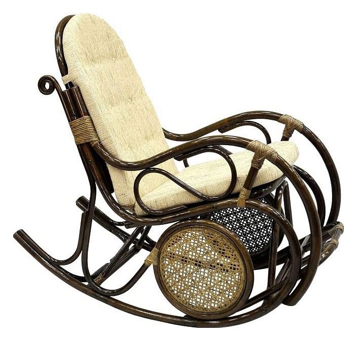 кресло-качалка с подножкой,  браун(темно-коричневое)/цвет подушки бежевый