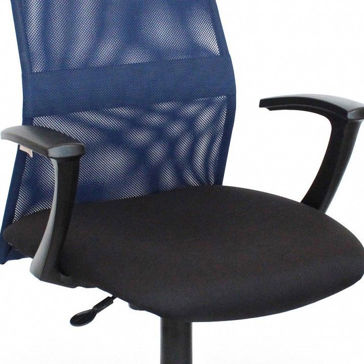 кресло  пластиковая крестовина, спинка сетка синий tw-05n, подголовник, сиденье ткань чёрный neo
