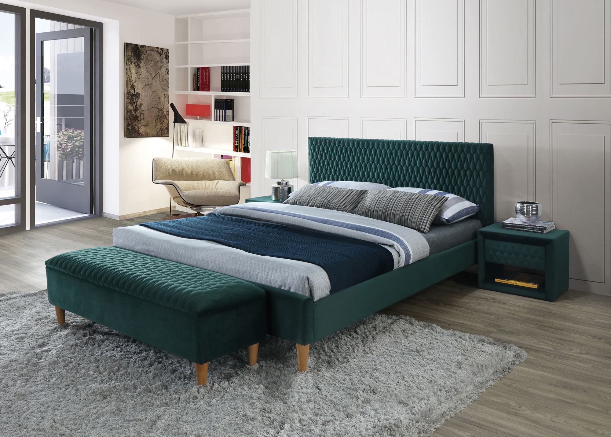 кровать signal azurro velvet 160x200, зеленый