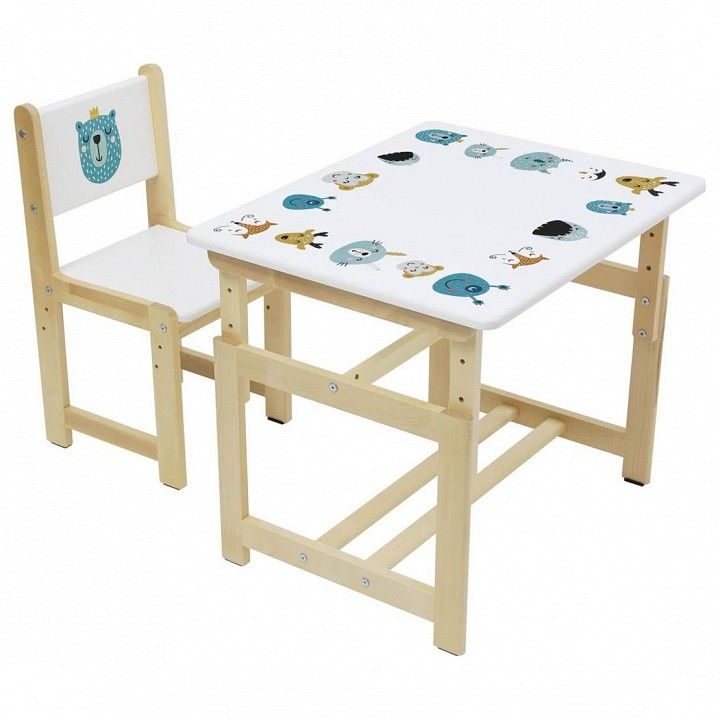 комплект растущей детской мебели polini kids eco 400 sm, лесная сказка, 68х55 см, белый-натуральный