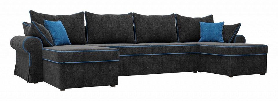 диван элис п,велюр черный с голубыми подушками  подушками