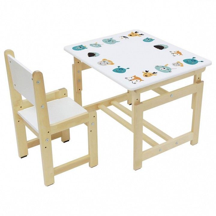 комплект растущей детской мебели polini kids eco 400 sm, лесная сказка, 68х55 см, белый-натуральный