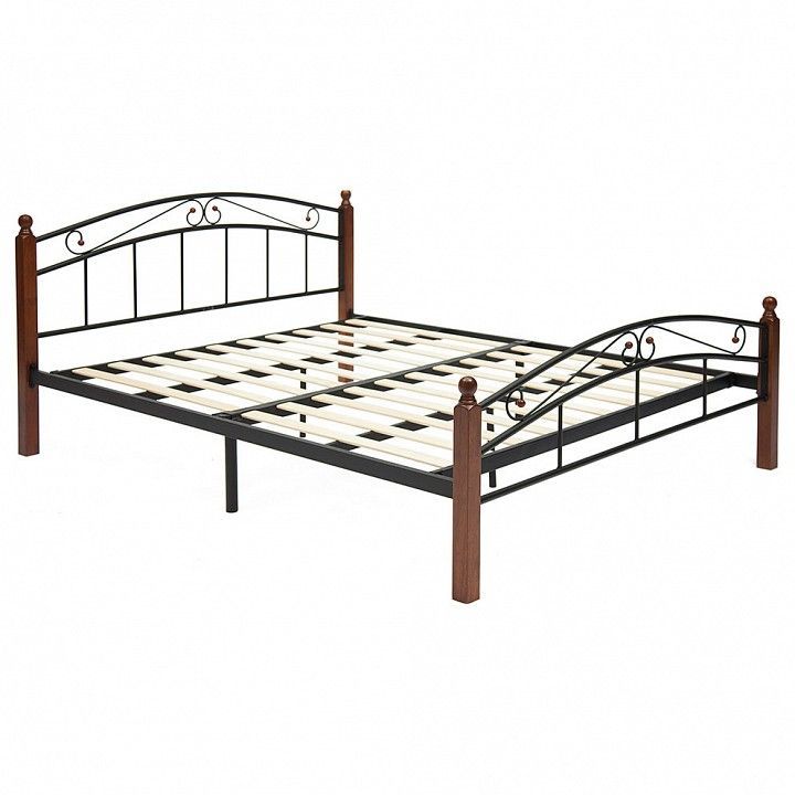 кровать at-8077 дерево гевея/металл, 140*200 см (double bed), красный дуб/черный