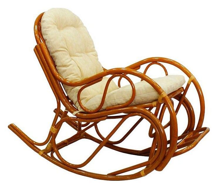 кресло-качалка с подножкой,  коньячное/цвет подушки золотистый