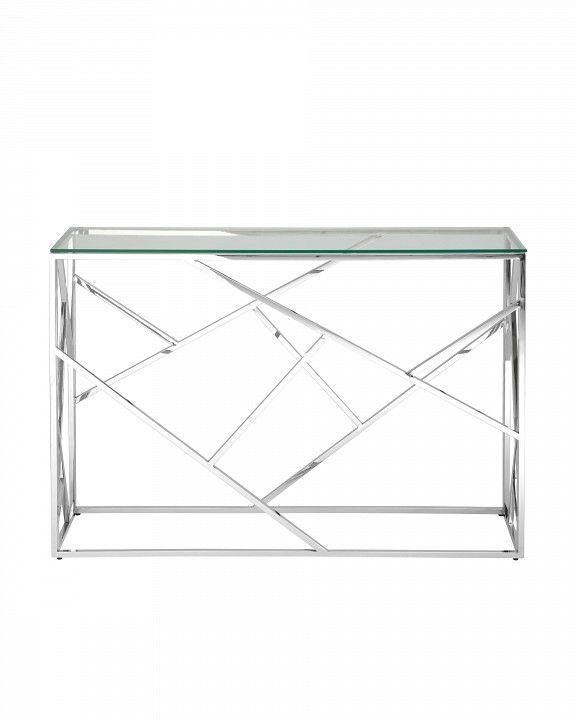 консоль арт деко 115*30, прозрачное стекло, сталь серебро