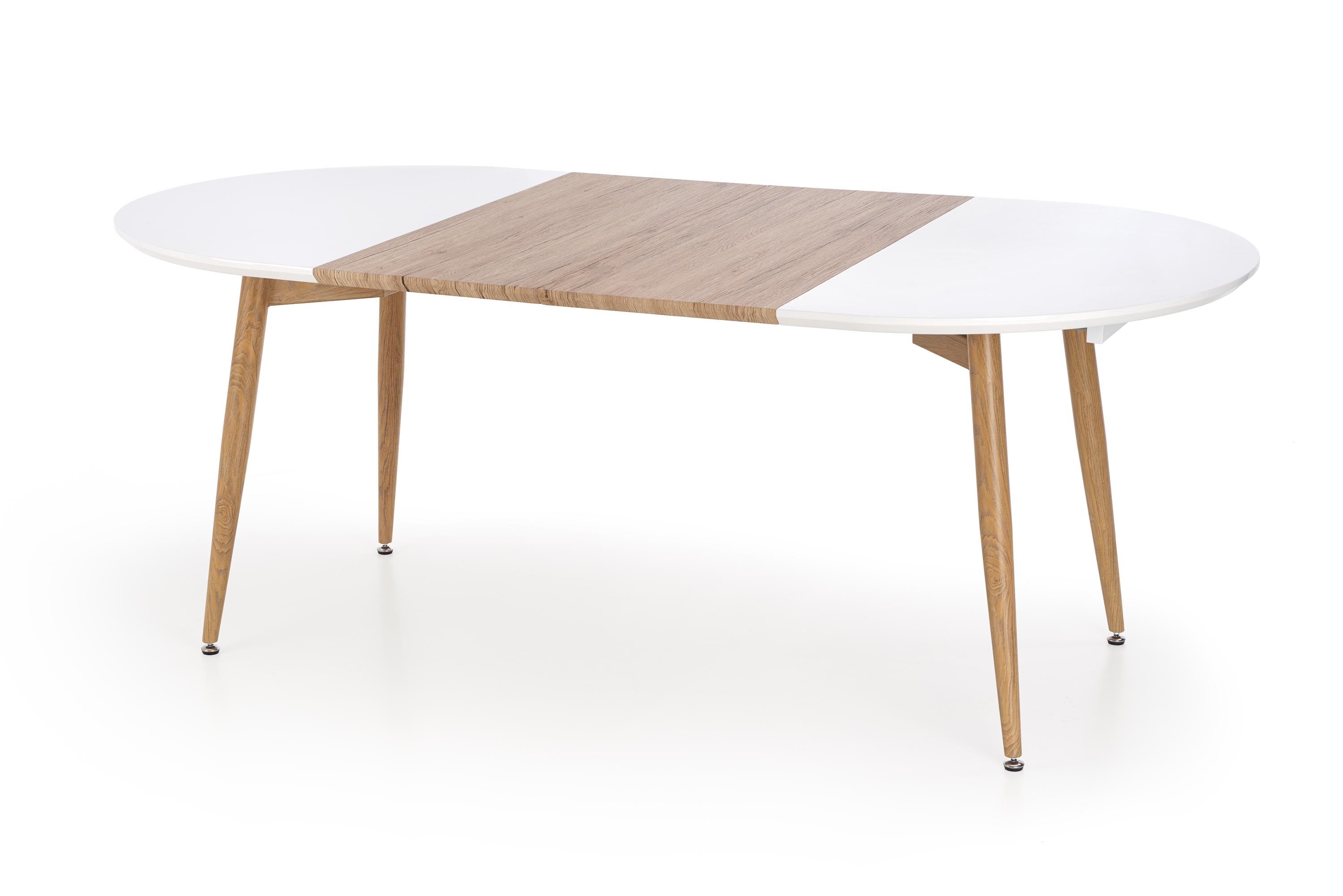 круглый белый раздвижной стол с деревянными ножками