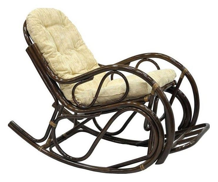 кресло-качалка с подножкой,  браун(темно-коричневое)/цвет подушки золотистый