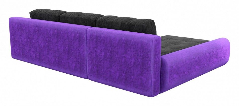 диван угловой анталина,велюр черный фиолетовый левый