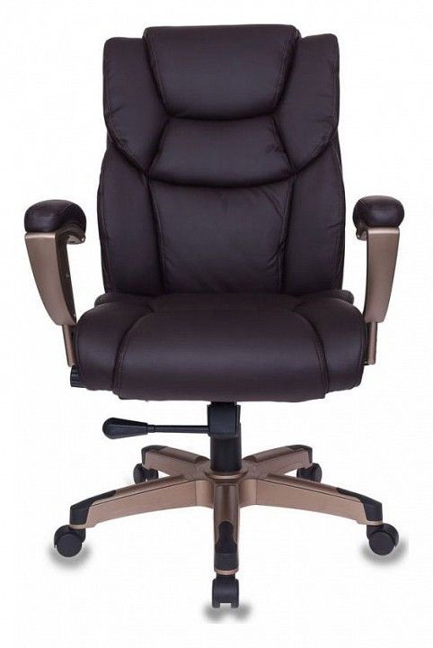 кресло руководителя бюрократ t-9999/brown коричневый рец.кожа/кожзам колеса черный (пластик золото)